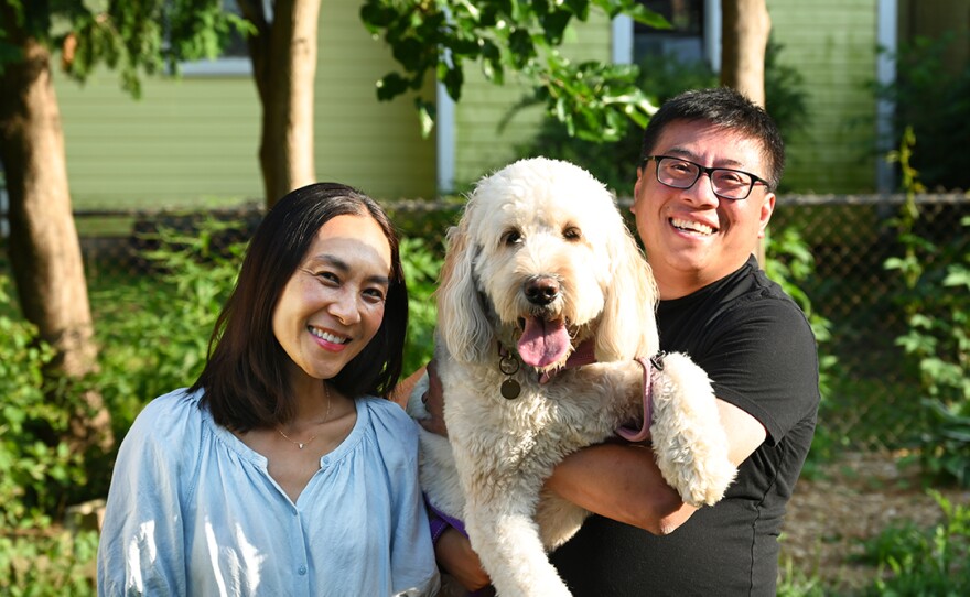 Ypsilanti Farmers & Gardeners Oral History Project contributors Kyunghee Kim and Leo Chen (and their dog, Rosemary).