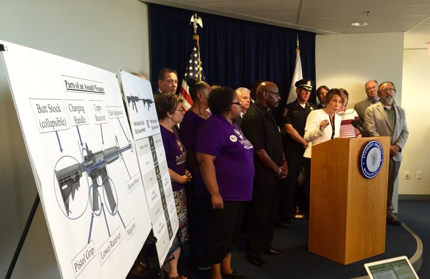 Massachusetts Attorney General Maura Healey announces a crackdown on illegal sales of assault weapons Wednesday.