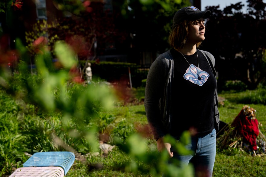 Michaela Joy Kraemer, the executive director of the Metro Trans Umbrella Group on Wednesday, April 26, 2023, outside of the organization’s offices in Benton Park West.