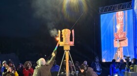 The official lighting of the cauldron at the Arctic Winter Games.