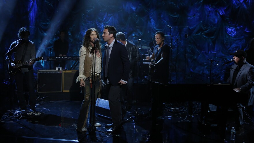 Steven Tyler, Jimmy Fallon, Bruce Springsteen and Billy Joel participate in NBCUniversal's Hurricane Sandy: Coming Together Relief Benefit on Friday in New York City. Mary J. Blige, Christina Aguilera, Jon Bon Jovi and Sting also performed. And now we're done talking about that.