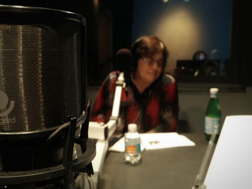 Karen Feldman listening to one of her three songs during the recording.