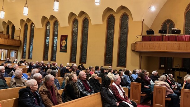The crowd who attended the Friday night, January 30th, vigil and call to action, Zion Lutheran Church, Davenport.