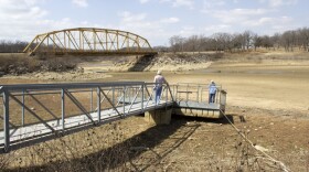 Lisa Davis (right) with the advocacy group Save Lake Texoma near the Rooster Creek Bridge at Lake Texoma State Park.