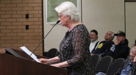 Resident Margaret Swick spoke against the police buying more military gear at the City Council meeting in Chico, Calif., on Tuesday, March 3, 2026.