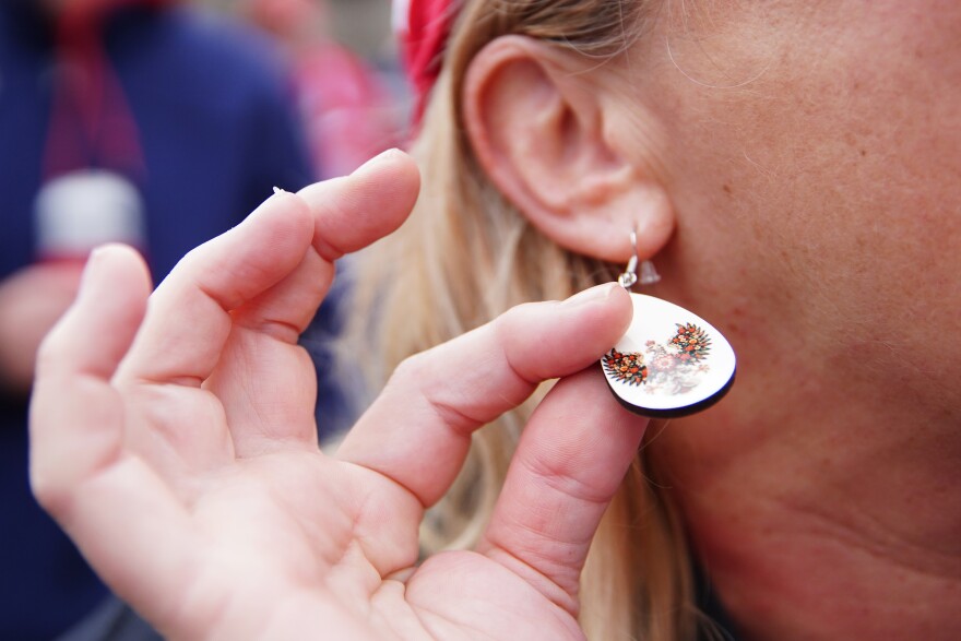 Sandy Ottinger, of Berea, wore earrings adorned with the Polish coat of arms.