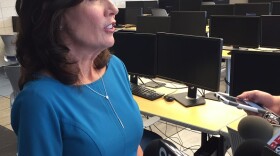 Lieutenant Governor Kathy Hochul meets with reporters Friday morning in Buffalo. 
