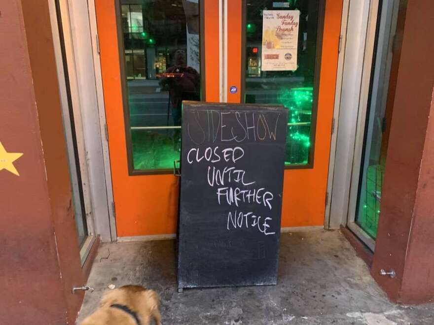 Bars at Downtown Orlando's Wall Street Plaza have shut their doors for at least 30 days on orders from Governor DeSantis. Photo: Steve Yasko / WMFE