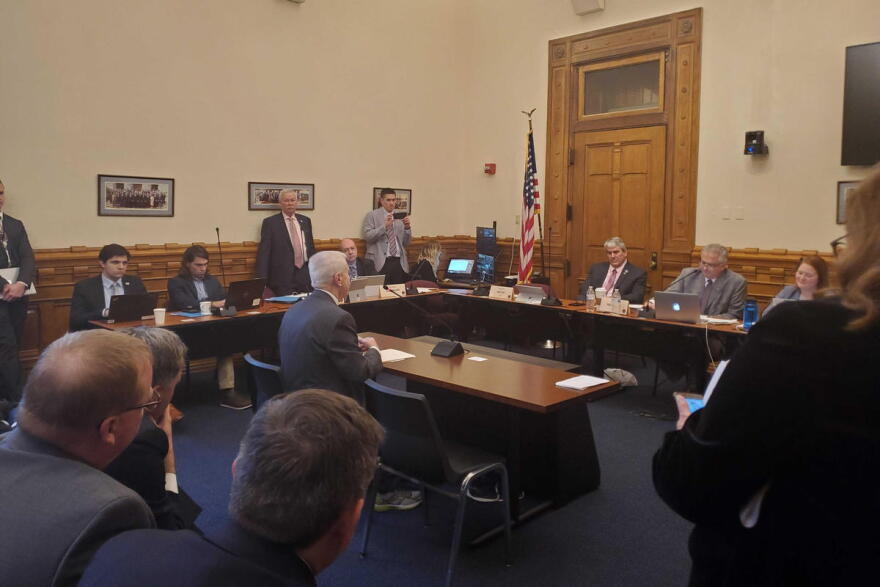 Sen. Ed Charbonneau (R-Valparaiso) speaks to a Senate committee about a bill he authored to allow the Indiana Farm Bureau to offer a health care benefit plan to sole proprietor members.