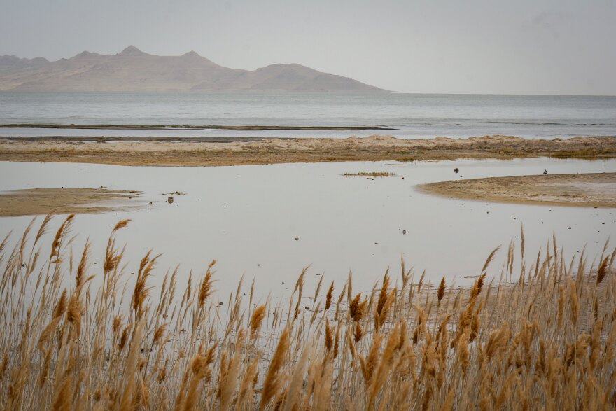 Great Salt Lake at the Black Rock historic site along the California Trail looking toward Antelope Island, March 29, 2025.