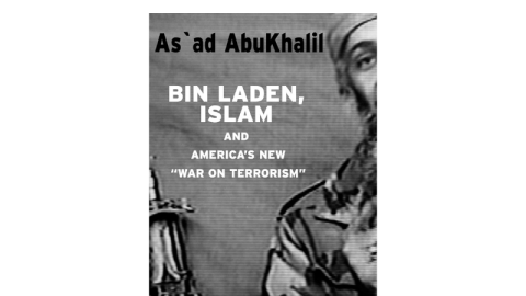 A book cover shows a black and white photo of osama bin ladin 
