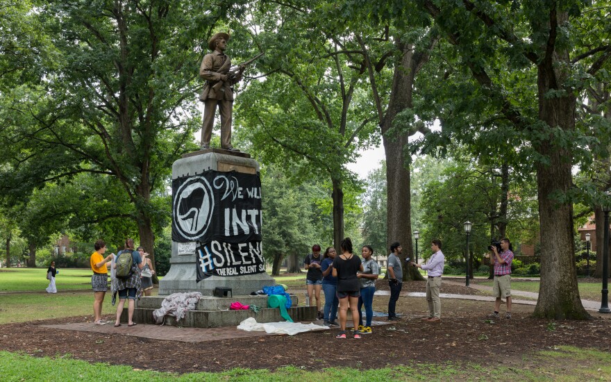 A protest against the statue of Silent Sam on the campus of the University of North Carolina at Chapel Hill in August 2017.