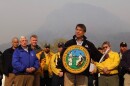 Gov. Pat McCrory talks to reporters after touring wildfire damage in Lake Lure Monday. 