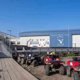 As ex-Typhoon Halong washed ashore in October 2025, Chief Paul Memorial School in Kipnuk, seen here Aug. 10, 2026, served as a shelter for residents during the storm and through the home evacuation process. Now, it's set to serve as a polling site.