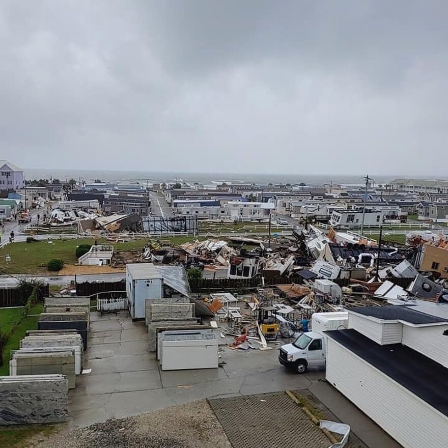 Damage after a tornado hit Morehead City