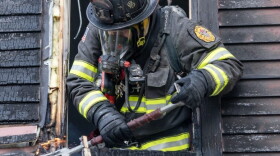 Concord and Hopkinton crews combat a house fire in May, 2026. (Concord Monitor photo)
