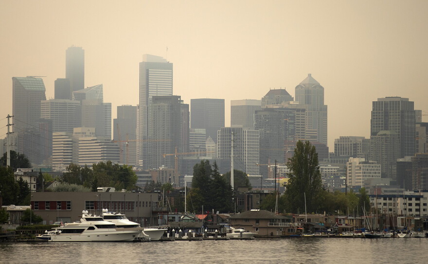 A smoky Seattle skyline is shown from N. Northlake Way on Tuesday, September 5, 2017.