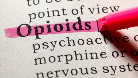 Fake Dictionary, Dictionary definition of the word opioids. including key descriptive words.