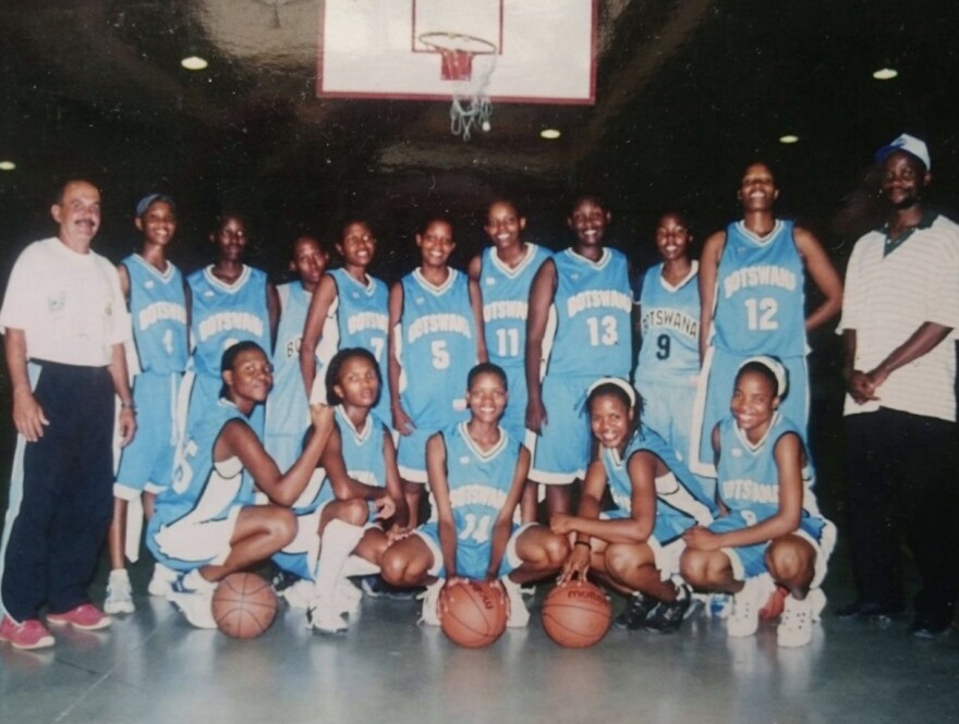 Malebogo Malefhe at a national basketball tournament in Gaborone, Botswana, 2003. She's in the first row, far left.