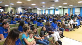 Many of the attendees were at the July 18, 2016 OKCPS board meeting were KIPP supporters, wearing blue shirts.