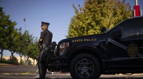 New Mexico State Police on scene at the University of New Mexico central campus while authorities investigate a deadly shooting at Casas del Rio, a student housing center, early Friday morning.
