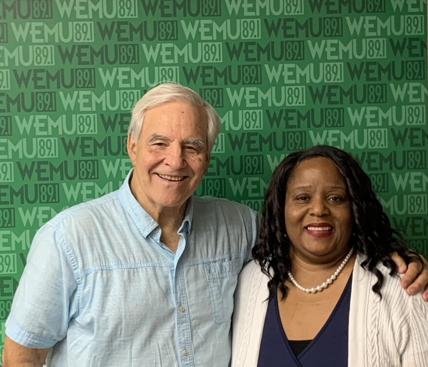UMS President Emeritus Ken Fischer and Friends In Deed executive director Tania James at the WEMU studio.