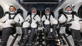 The crew of NASA’s SpaceX Crew-11 mission train ahead of their mission to the International Space Station at SpaceX facilities in Florida. NASA is considering returning the crew early due to medical concerns of one undisclosed crewmember. From left: Oleg Platonov, Mike Fincke, Zena Cardman, and Kimiya Yui.