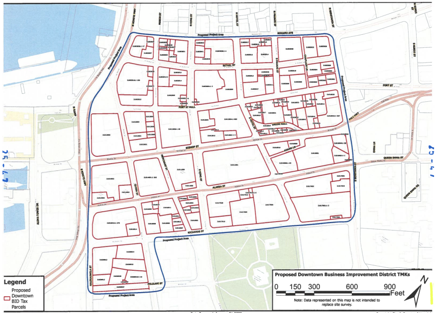 A map of the downtown business improvement district in Honolulu.