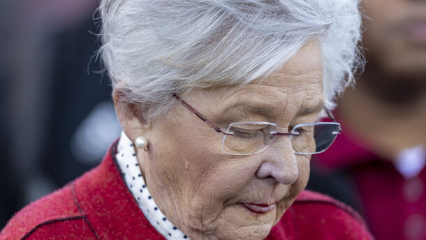 Alabama Governor Kay Ivey visits the sidelines during an NCAA football game between Troy and Arkansas State on Saturday, Oct. 7, 2023, in Troy, Ala. (AP Photo/Vasha Hunt)