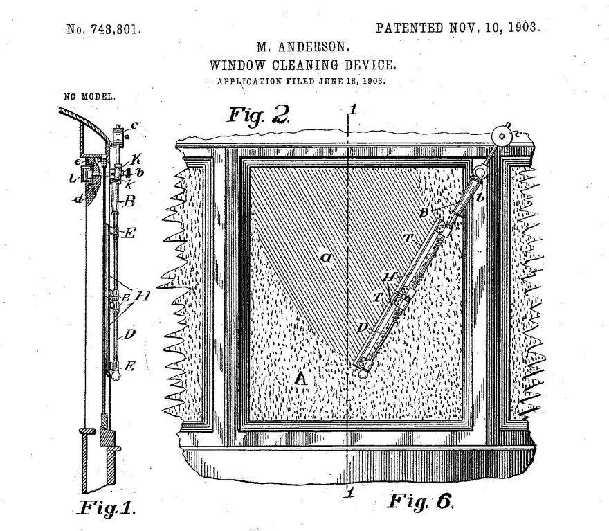 Mary Anderson's illustration of her 1903 patented "window cleaning device."