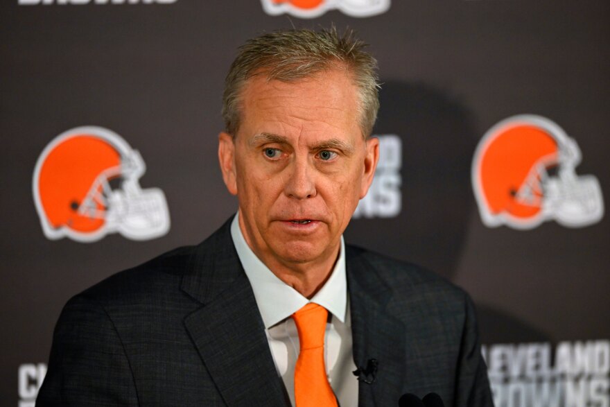 Cleveland Browns new head coach Todd Monken speaks during a news conference at the team's NFL football training facility, Tuesday, Feb. 3, 2026, in Berea, Ohio.