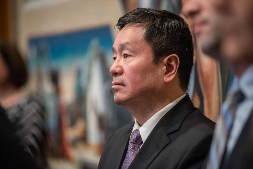  UM System president Mun Choi at an Economic Impact Press Conference in Jefferson City in April 2018.