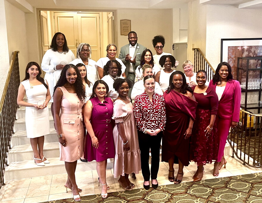 Mayor Gina Ortiz Jones poses for a photo with recipients and hosts at the 2026 Bravery Brunch.