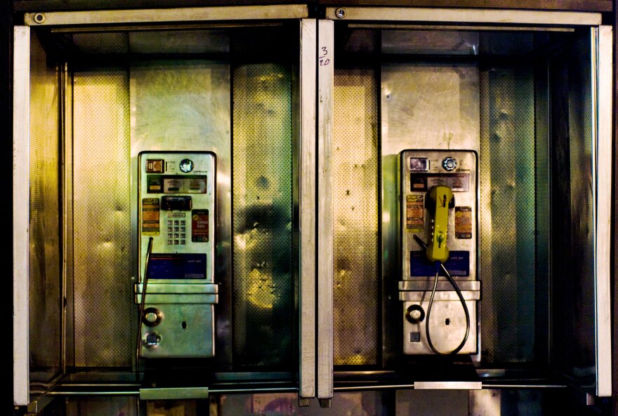 Stock photo of a phone booth in New York.