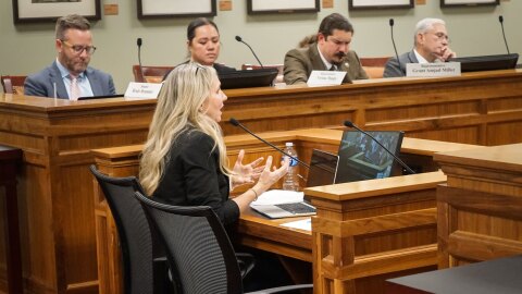 Rep. Katy Hall, speaking before the Judiciary Interim Committee at the Utah State Capitol, Nov. 19, 2025, has been working with all sides of the issue to draft legislation that looks to make changes to Utah’s “loose” adoption laws.