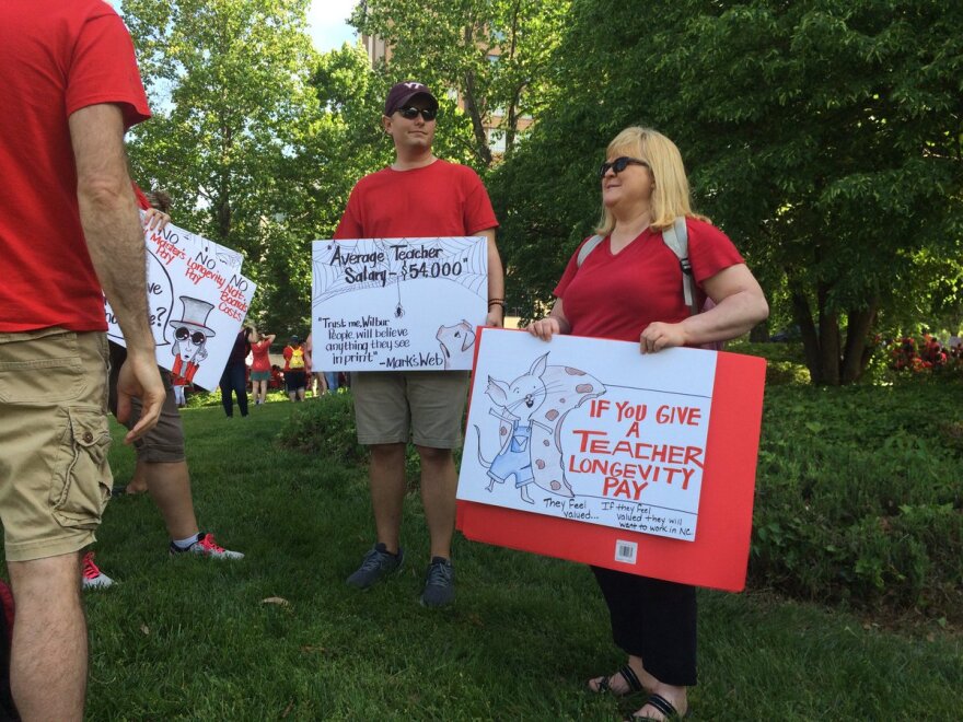 Cabarrus County middle school teachers Paul Ruemmler and Lisa Rodriguez in Raleigh for this year's demonstration.