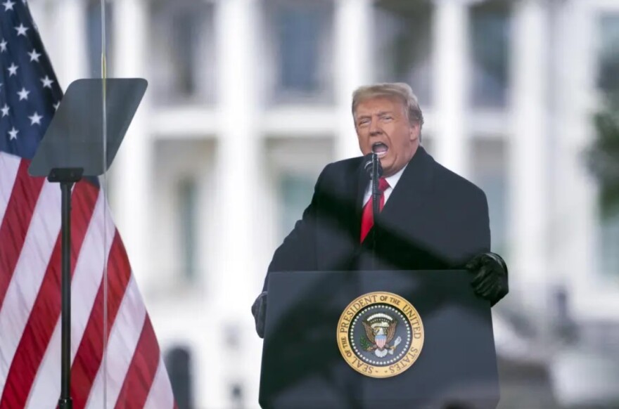 President Donald Trump speaks during a rally protesting the electoral college certification of Joe Biden as President in Washington on Jan. 6, 2021.