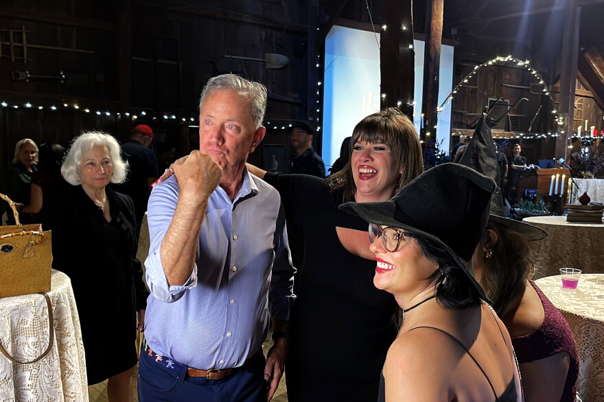 Gov. Ned Lamont joins Connecticut Tourism Director Rachel Lenda and a local blogger to celebrate the launch of the state's new Haunted History Trail in Wethersfield on September 16, 2026.