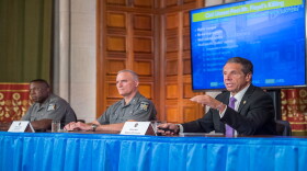Gov. Andrew Cuomo appeared with members of the New York State Police at his daily briefing on Tuesday, where he criticized actions by the NYPD.