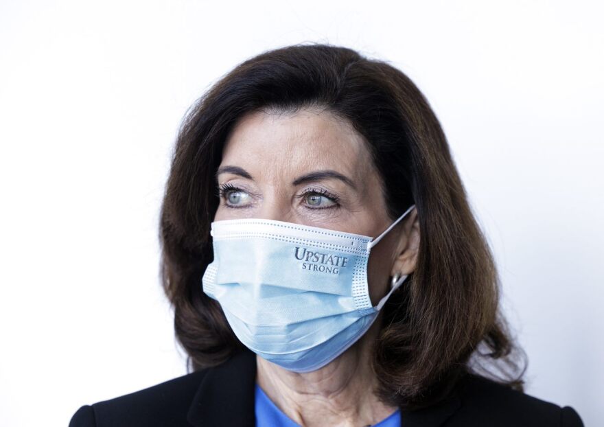 Gov. Kathy Hochul wears a mask to help stop the spread of COVID variants.