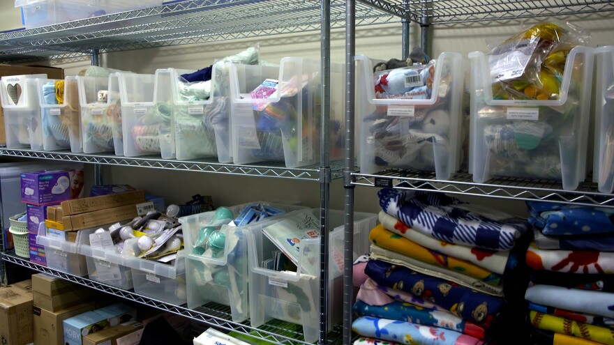 Supplies for mothers and babies are stockpiled in a room called the Lily Pond.