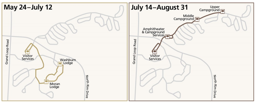 Route info for Yellowstone Park's automated shuttle pilot program in 2021.