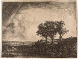 REMBRANDT van Rijn / The Three Trees (print 1 of 2, this is the better of 2, both are COPIES) (Bartsch 212) / 1643 / etching with drypoint + burin