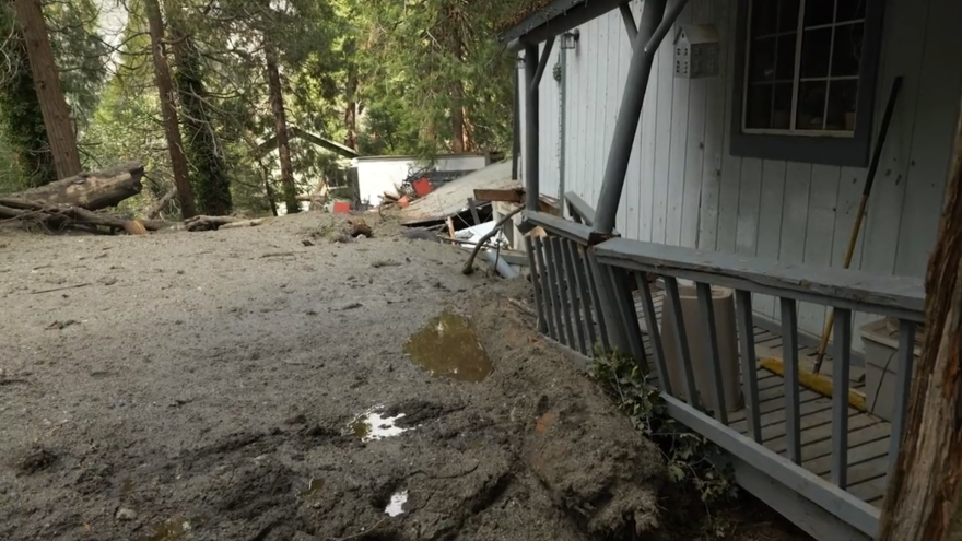 Mud seen at the entrance of a home in the Oak Glen/Forest Falls area.