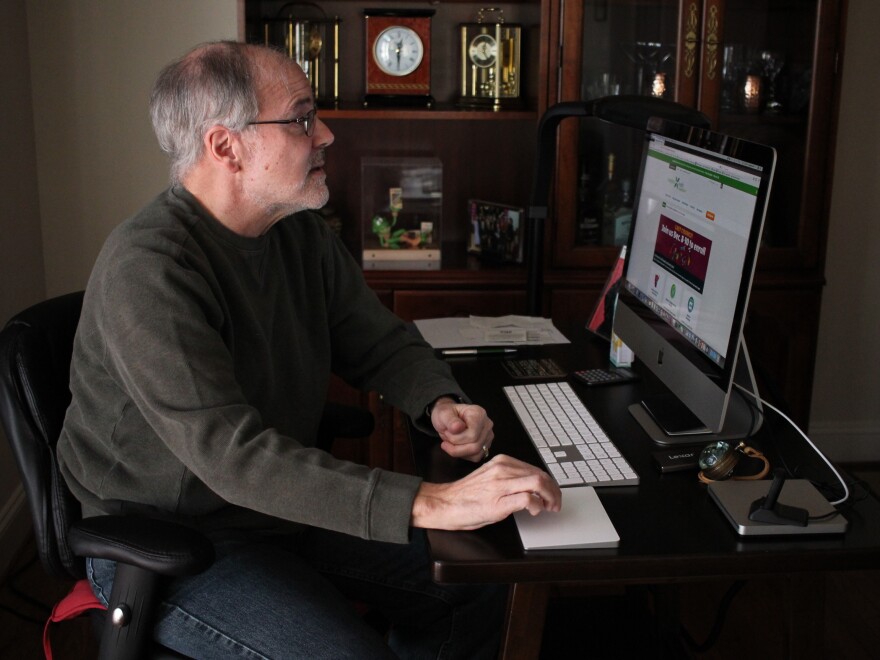 Gene Kern of Frederick, Md., shops for health insurance on the ACA exchange. The monthly premium for his policy is going up this year, he says, and he does not qualify for subsidies.