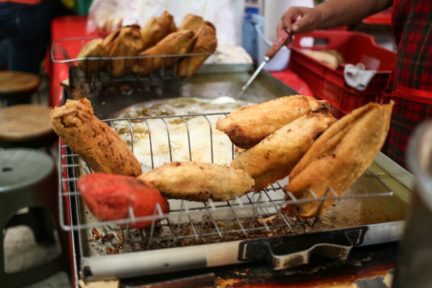 What's for breakfast? One Mexican option is a deep-fried tamale: a corn dough patty mixed with lard, wrapped in a corn husk or banana leaf and then put in a bun. Carbs upon carbs.