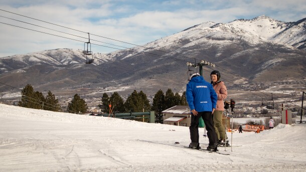 An instructor demonstrates a movement for a skier at Nordic Valley, Jan. 13, 2026.