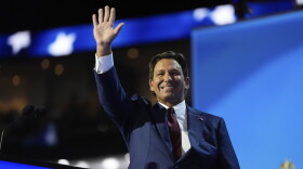 Gov. Ron DeSantis, R-Fla., speaks during the Republican National Convention Tuesday, July 16, 2024, in Milwaukee. (AP Photo/Paul Sancya)