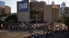 Demonstrators gather outside Austin Police Department headquarters on June 4 to protest the police killing of George Floyd. 