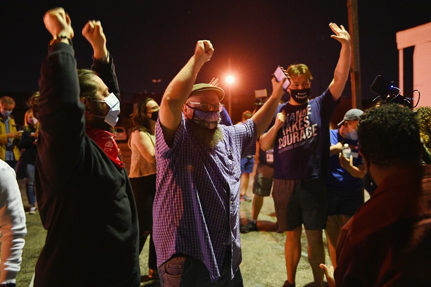 Supporters of Jones celebrate after she won the 2021 mayoral race.